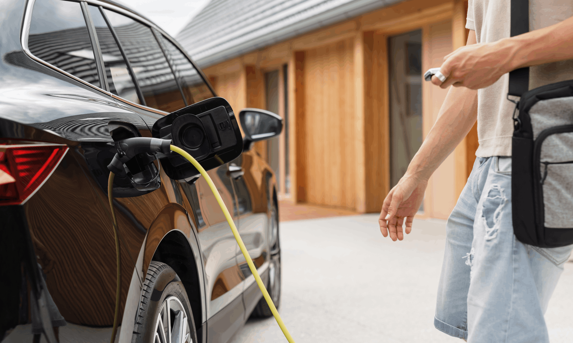 black electric car on charge