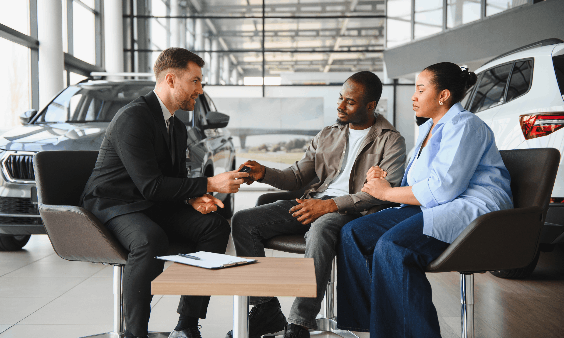 three people sitting at a table